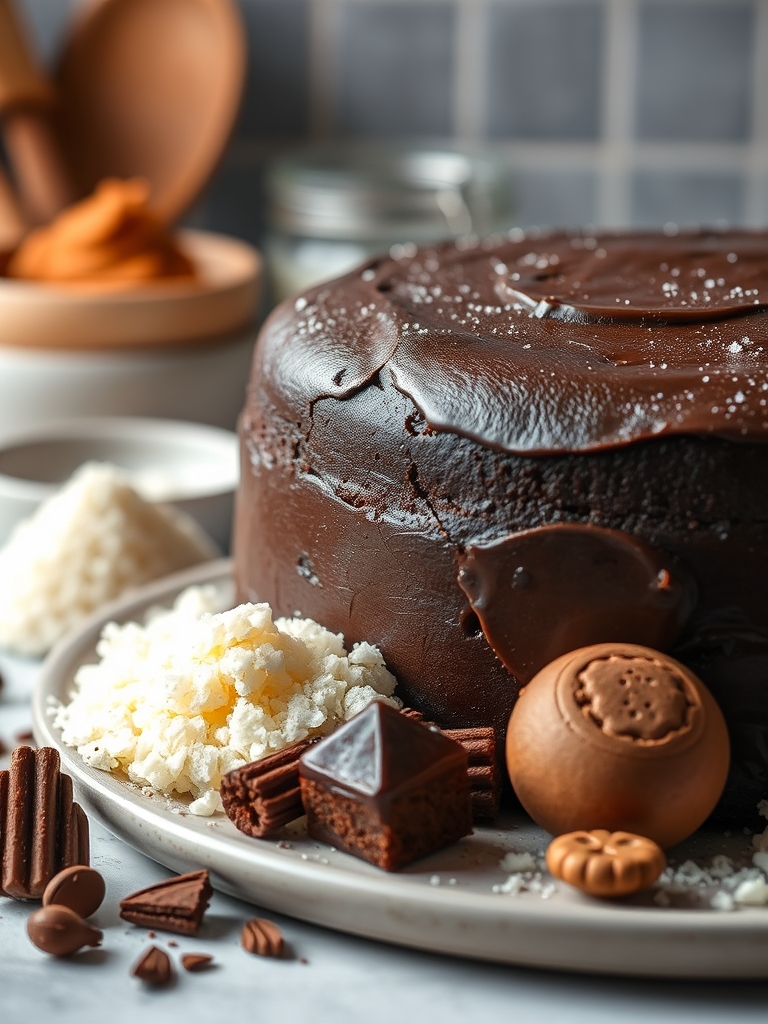 tigela com farinha, chocolate em pó, ovos, leite, óleo, açúcar e fermento organizados sobre bancada clara
