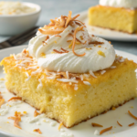 Bolo de fubá cremoso com creme de leite e coco