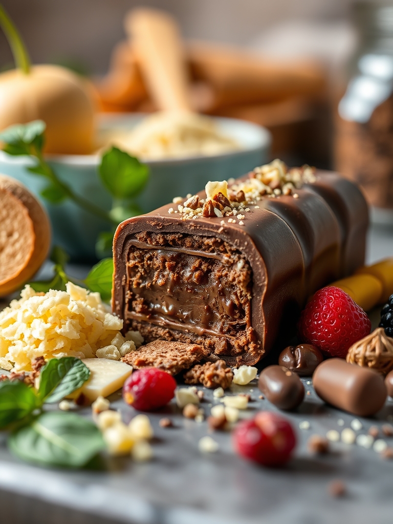 tigelas com chocolate picado, creme de pistache, massa kataifi dourada, tahine e pistaches sobre bancada clara