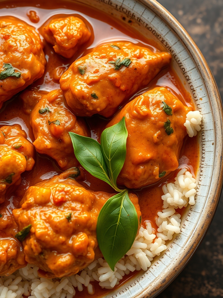 frango tikka masala com folhas de curry