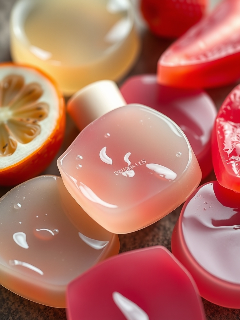 tigelas pequenas com suco de maçã, ágar-ágar em pó, limão, baunilha e pós naturais coloridos sobre bancada clara